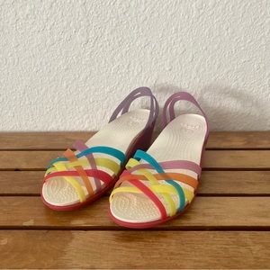 Rainbow Wedge Crocs Sandals